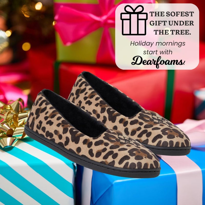 Dearfoams Women's Rebecca Lightweight Cozy Memory Foam Closed Back Slipper with Wide Widths, Leopard Velour, 7-8 - Image 5